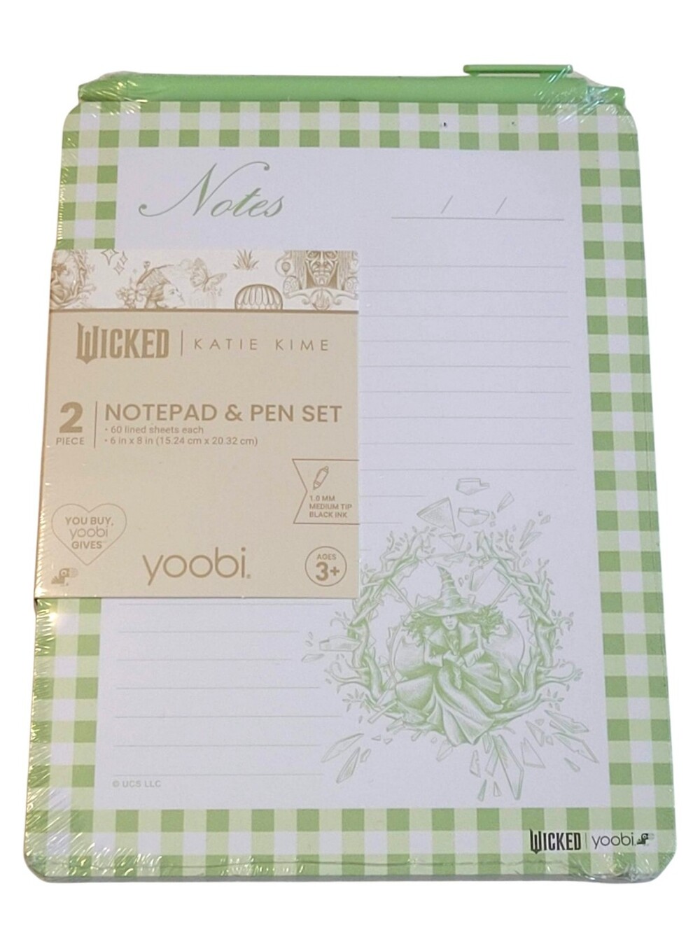 Wicked Elphaba Notepad Pen Set Katie Kime Yoobi Green Gingham Stationery Set